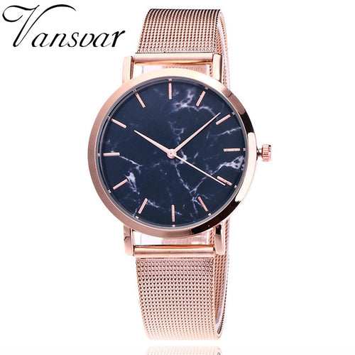 HOTDEAL Women Fashion Silver And Gold Mesh Marble Quartz Watch