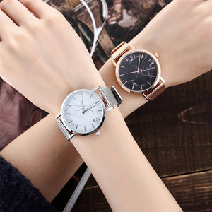 HOTDEAL Women Fashion Silver And Gold Mesh Marble Quartz Watch