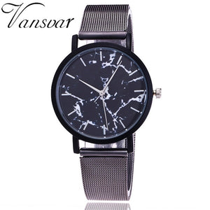 HOTDEAL Women Fashion Silver And Gold Mesh Marble Quartz Watch