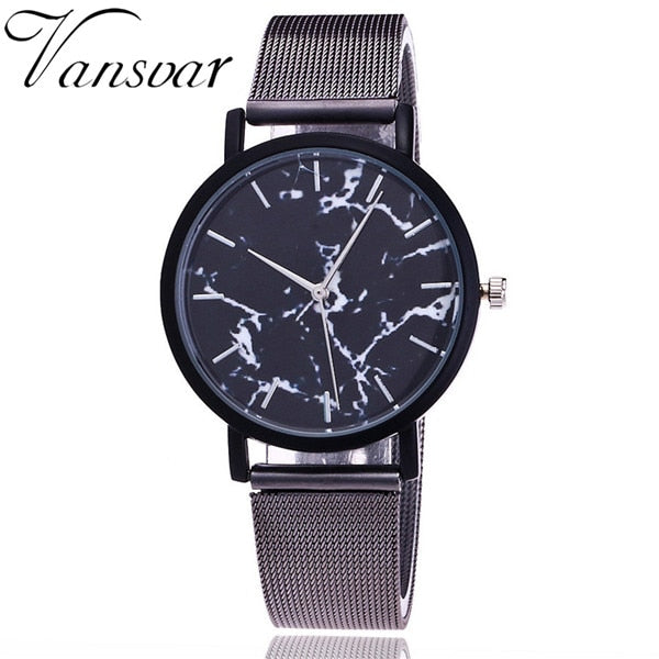HOTDEAL Women Fashion Silver And Gold Mesh Marble Quartz Watch