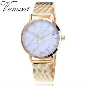 HOTDEAL Women Fashion Silver And Gold Mesh Marble Quartz Watch